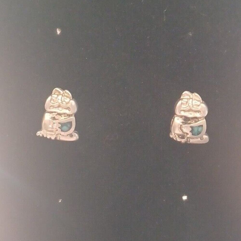 Silvertone Cat Earrrings With Blue Accent Small